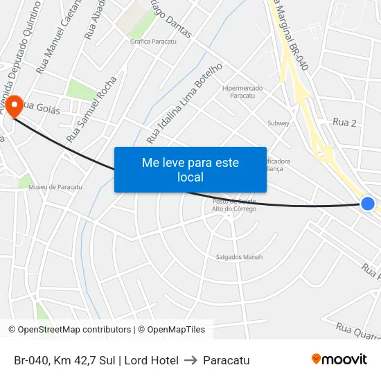 Br-040, Km 42,7 Sul | Lord Hotel to Paracatu map
