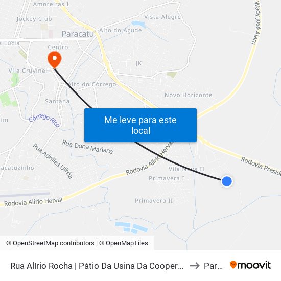 Rua Alírio Rocha | Pátio Da Usina Da Coopervap - Ponto Final Do Alvorada to Paracatu map