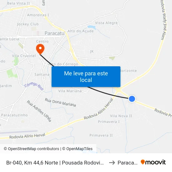 Br-040, Km 44,6 Norte | Pousada Rodoviária to Paracatu map