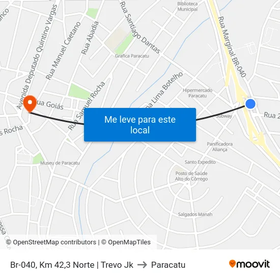 Br-040, Km 42,3 Norte | Trevo Jk to Paracatu map