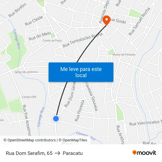 Rua Dom Serafim, 65 to Paracatu map