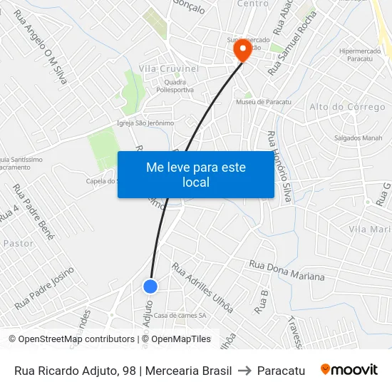 Rua Ricardo Adjuto, 98 | Mercearia Brasil to Paracatu map