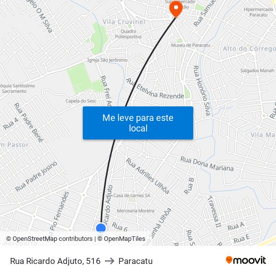 Rua Ricardo Adjuto, 516 to Paracatu map
