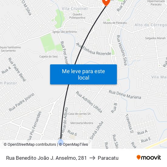 Rua Benedito João J. Anselmo, 281 to Paracatu map