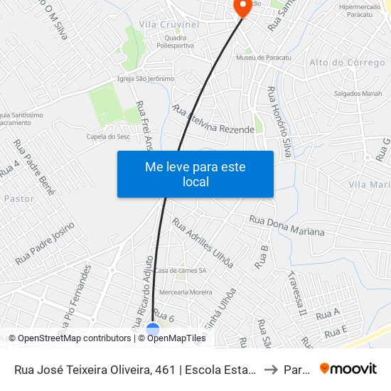 Rua José Teixeira Oliveira, 461 | Escola Estadual Delano Brochado Adjuto to Paracatu map