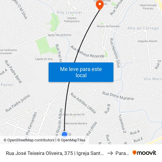 Rua José Teixeira Oliveira, 375 | Igreja Santuário Dos Milagres to Paracatu map