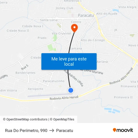 Rua Do Perímetro, 990 to Paracatu map