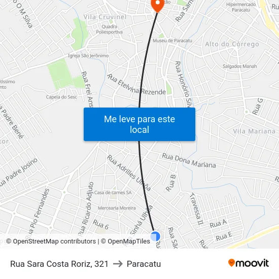 Rua Sara Costa Roriz, 321 to Paracatu map