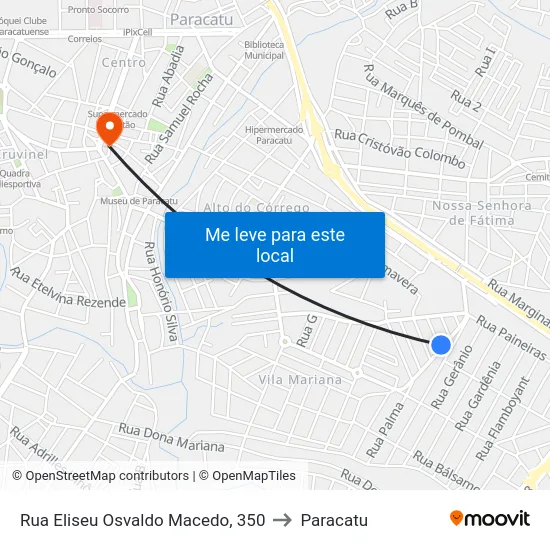 Rua Eliseu Osvaldo Macedo, 350 to Paracatu map