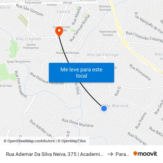 Rua Ademar Da Silva Neiva, 375 | Academia Center Fitness to Paracatu map