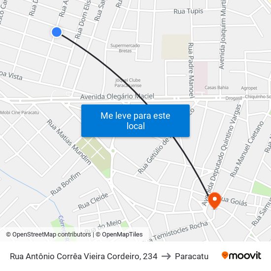 Rua Antônio Corrêa Vieira Cordeiro, 234 to Paracatu map