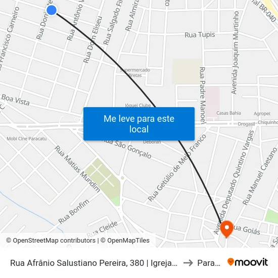 Rua Afrânio Salustiano Pereira, 380 | Igreja Batista Shalom to Paracatu map