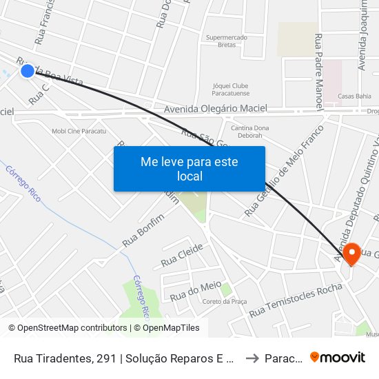 Rua Tiradentes, 291 | Solução Reparos E Reformas to Paracatu map