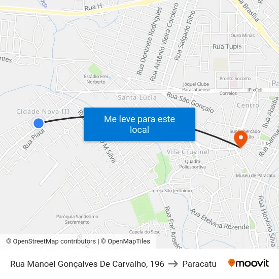 Rua Manoel Gonçalves De Carvalho, 196 to Paracatu map