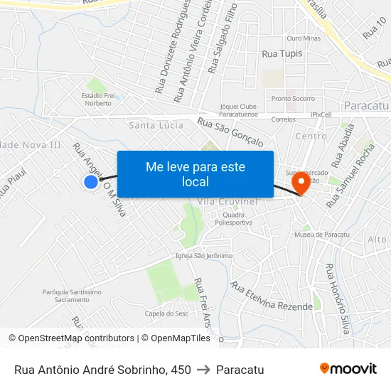 Rua Antônio André Sobrinho, 450 to Paracatu map