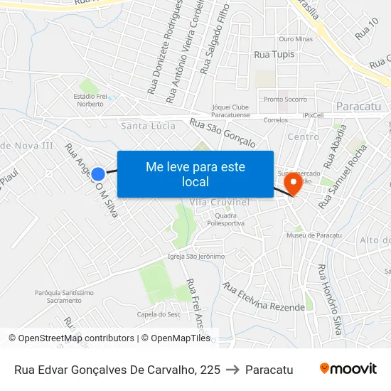 Rua Edvar Gonçalves De Carvalho, 225 to Paracatu map