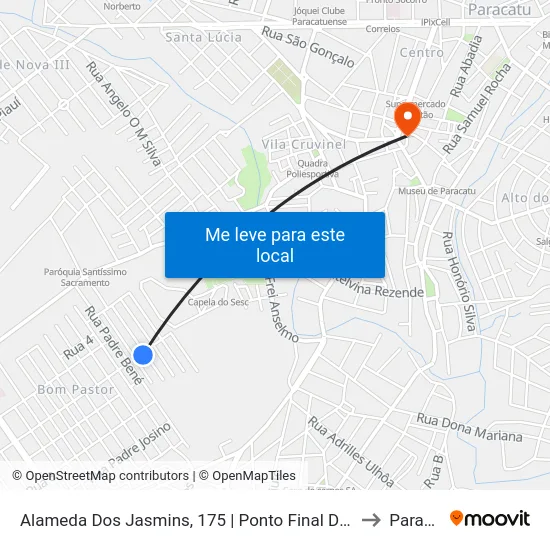 Alameda Dos Jasmins, 175 | Ponto Final Da Cidade Nova to Paracatu map