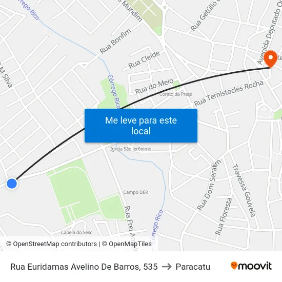 Rua Euridamas Avelino De Barros, 535 to Paracatu map