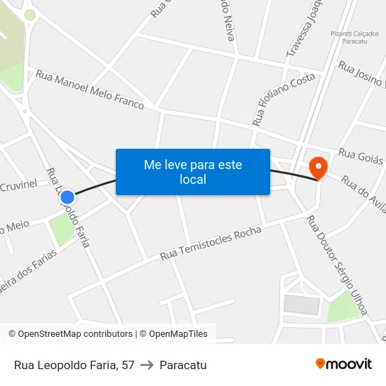 Rua Leopoldo Faria, 57 to Paracatu map