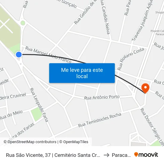 Rua São Vicente, 37 | Cemitério Santa Cruz to Paracatu map