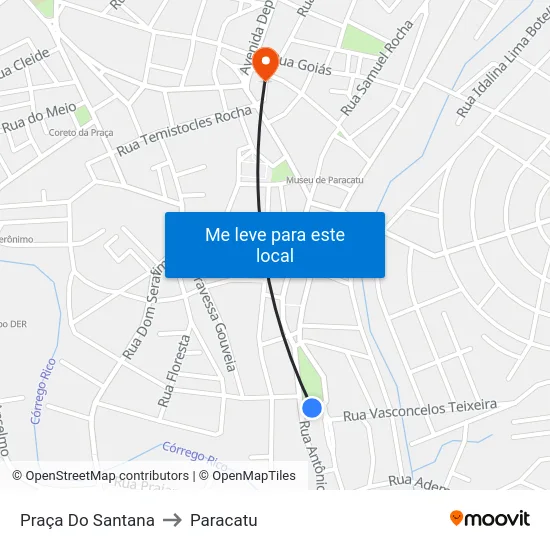Praça Do Santana to Paracatu map