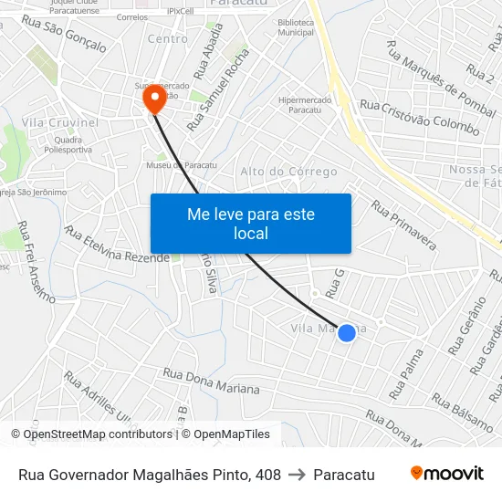 Rua Governador Magalhães Pinto, 408 to Paracatu map
