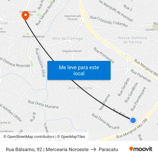Rua Bálsamo, 92 | Mercearia Noroeste to Paracatu map