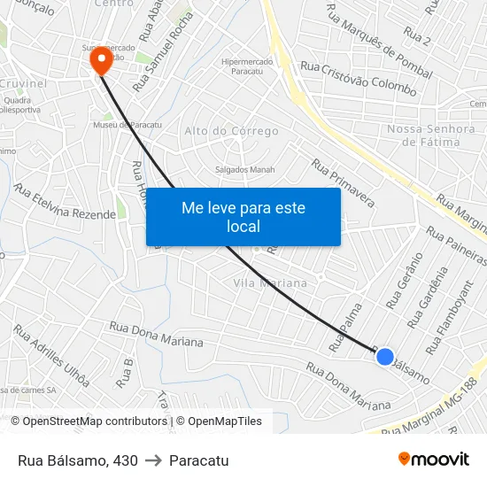 Rua Bálsamo, 430 to Paracatu map
