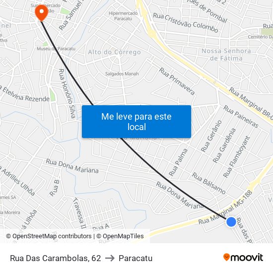Rua Das Carambolas, 62 to Paracatu map