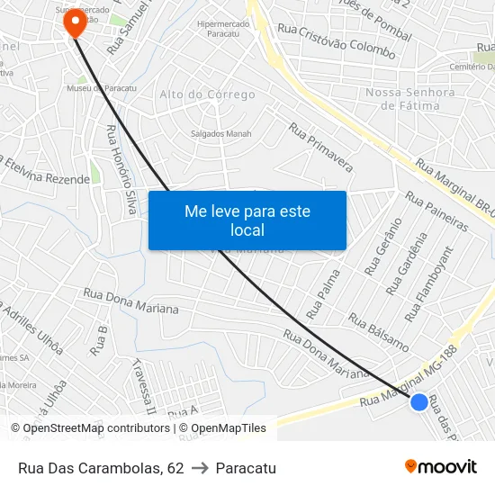 Rua Das Carambolas, 62 to Paracatu map