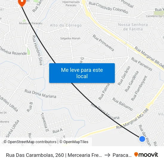Rua Das Carambolas, 260 | Mercearia Freitas to Paracatu map