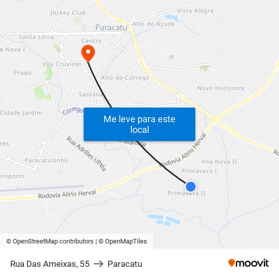 Rua Das Ameixas, 55 to Paracatu map