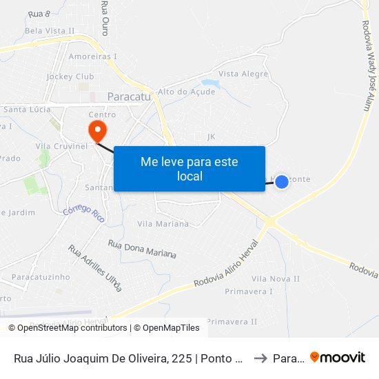 Rua Júlio Joaquim De Oliveira, 225 | Ponto Final Do Novo Horizonte to Paracatu map