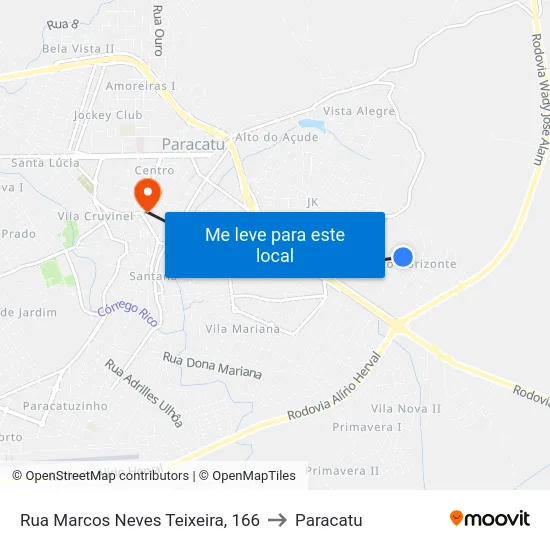 Rua Marcos Neves Teixeira, 166 to Paracatu map
