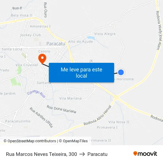 Rua Marcos Neves Teixeira, 300 to Paracatu map