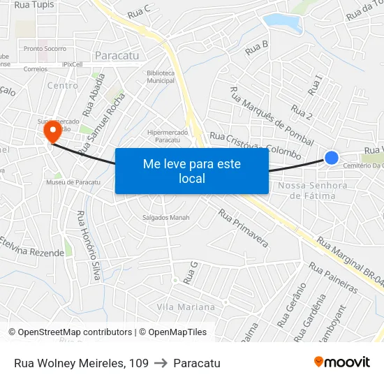 Rua Wolney Meireles, 109 to Paracatu map