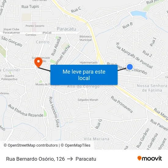 Rua Bernardo Osório, 126 to Paracatu map
