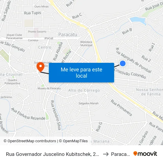 Rua Governador Juscelino Kubitschek, 280 to Paracatu map
