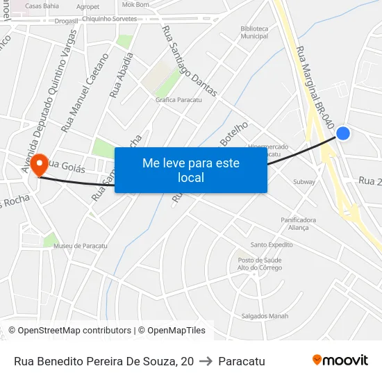 Rua Benedito Pereira De Souza, 20 to Paracatu map