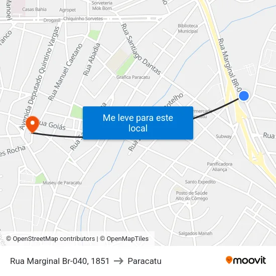 Rua Marginal Br-040, 1851 to Paracatu map