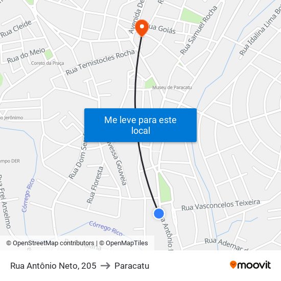Rua Antônio Neto, 205 to Paracatu map