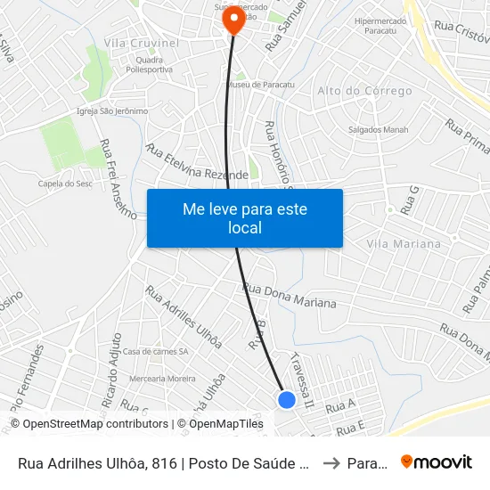 Rua Adrilhes Ulhôa, 816 | Posto De Saúde Do Chapadinha to Paracatu map