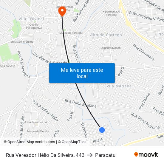 Rua Vereador Hélio Da Silveira, 443 to Paracatu map