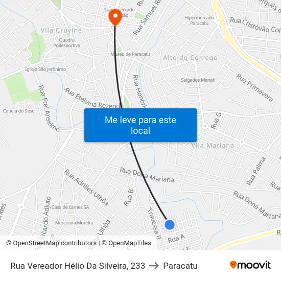 Rua Vereador Hélio Da Silveira, 233 to Paracatu map