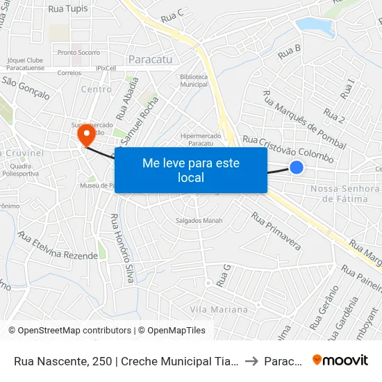 Rua Nascente, 250 | Creche Municipal Tia Luzia to Paracatu map