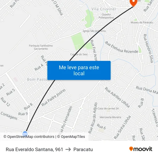 Rua Everaldo Santana, 961 to Paracatu map