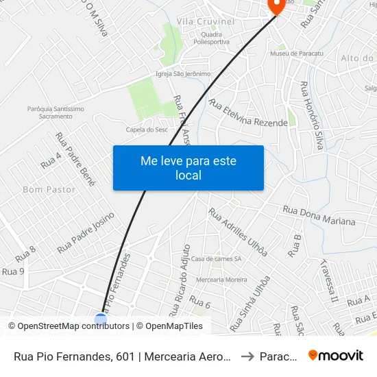 Rua Pio Fernandes, 601 | Mercearia Aeroporto to Paracatu map
