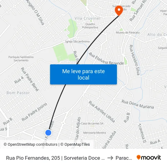 Rua Pio Fernandes, 205 | Sorveteria Doce Sabor to Paracatu map