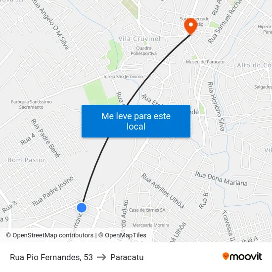 Rua Pio Fernandes, 53 to Paracatu map