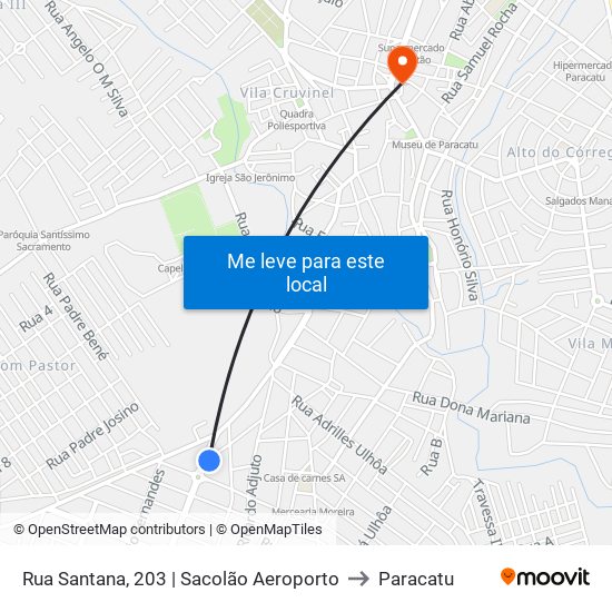 Rua Santana, 203 | Sacolão Aeroporto to Paracatu map